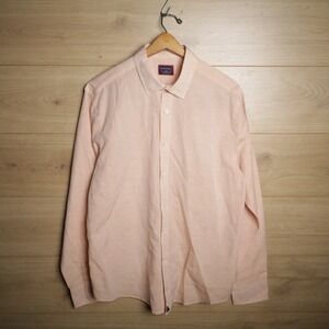 UNTUCKit Mens Large Peach‎ Linen Blend Long Sleeve Button Down Shirt